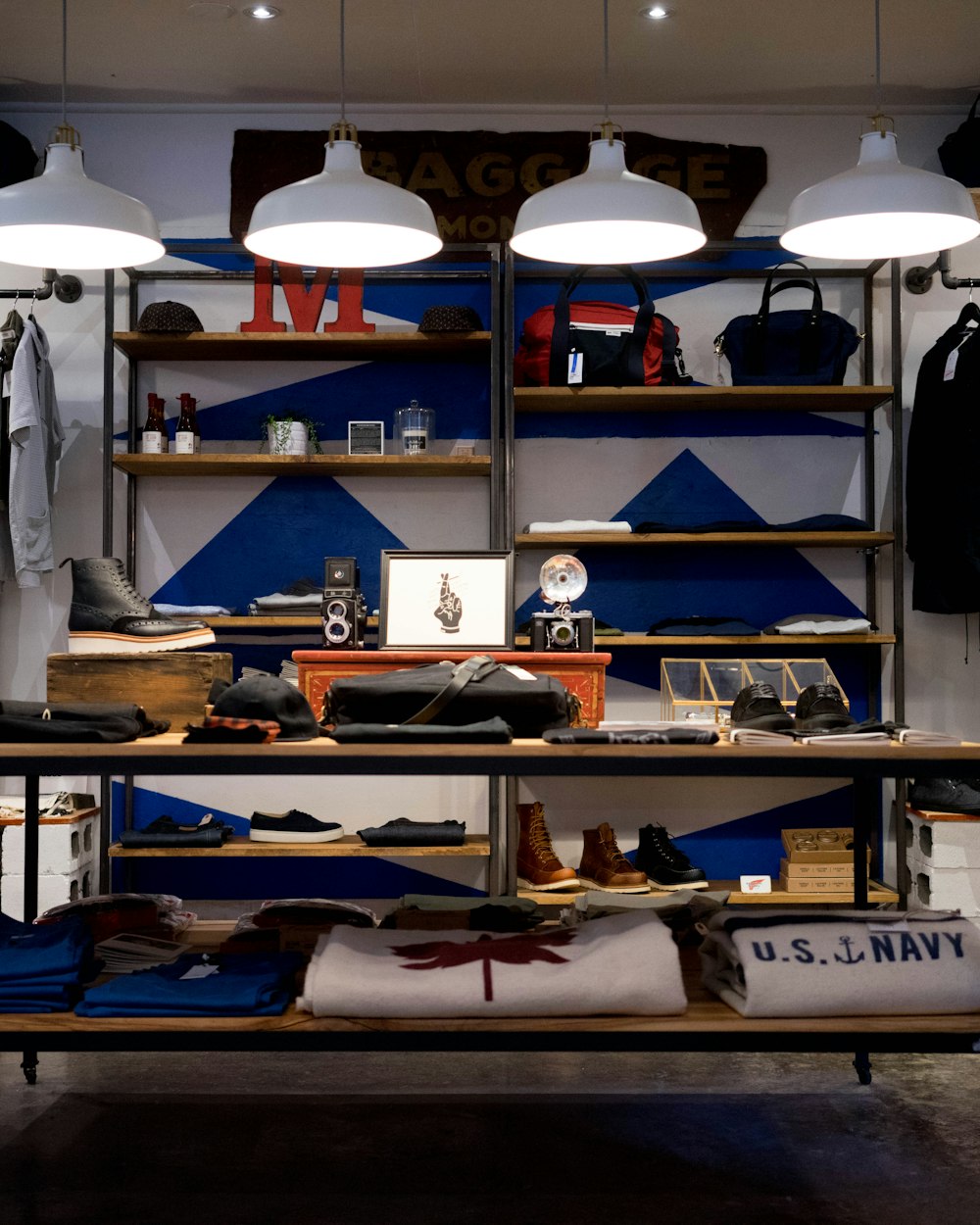 Curated menswear and lifestyle products on display