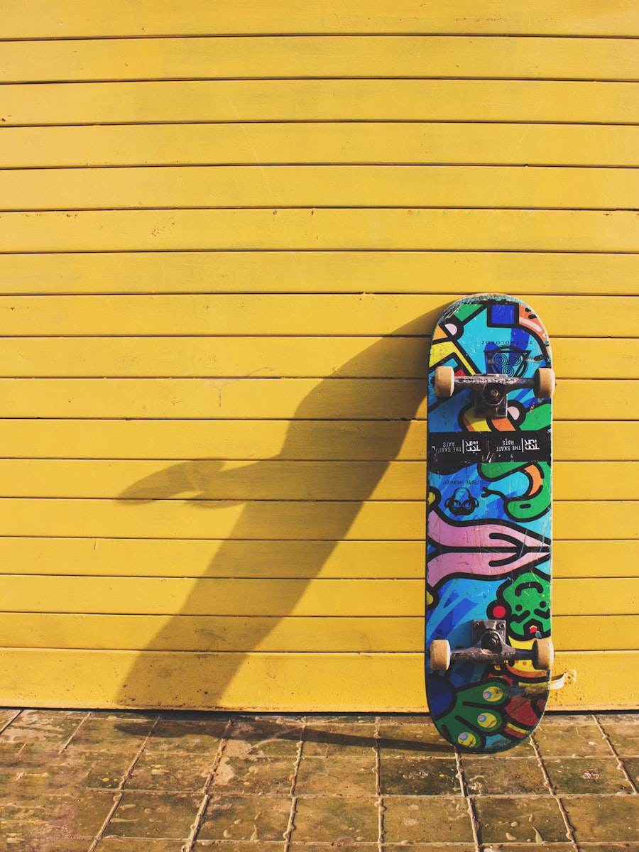 Skateboard resting against a wall, representing the SK8.RUN community app