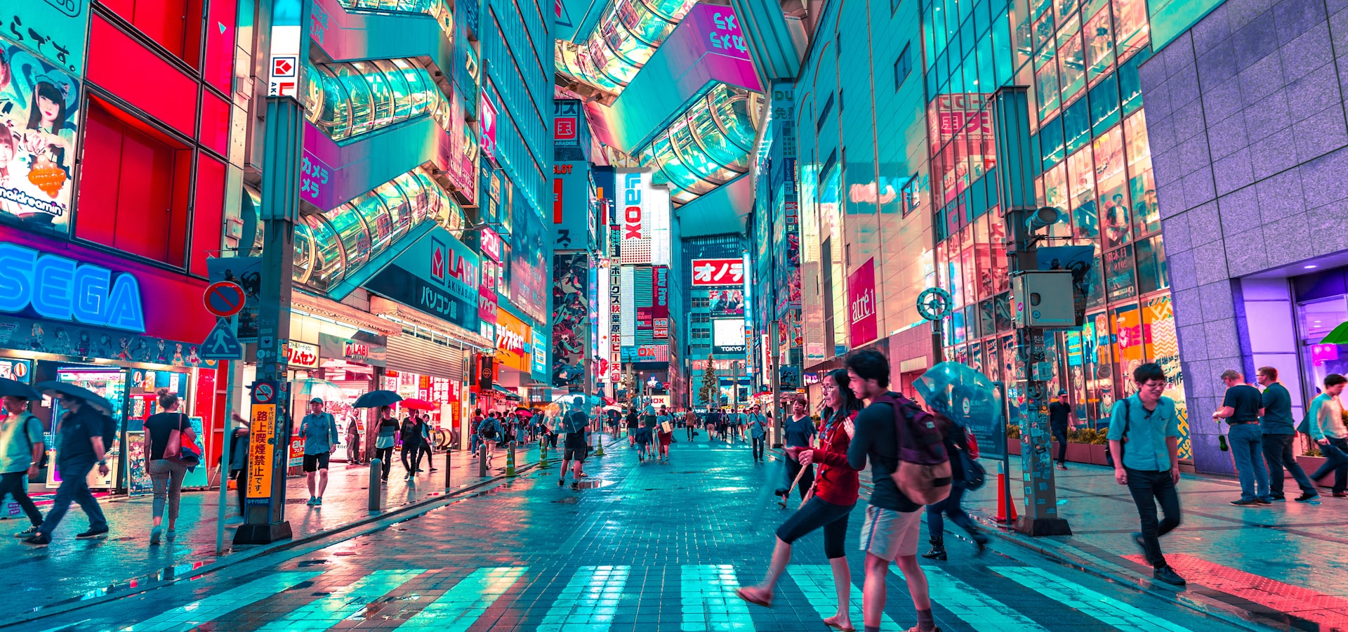 Neon-lit street in Japan at night, symbolizing the origin of FAIRWAY US products